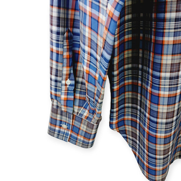 Billy Reid SZ XL Standard Cut White Blue Orange Brown Plaid Button Down Shirt - Picture 7 of 7